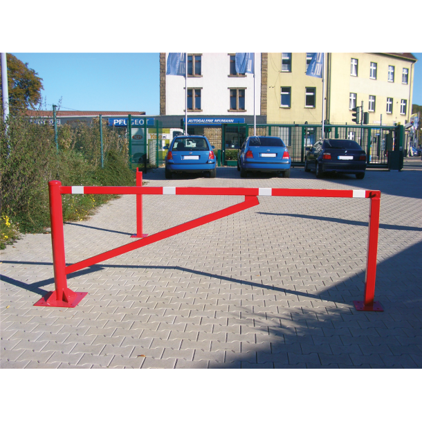 Swing barrier | for casting in concrete, hot-dip galvanized and red coated with white reflecting rings | clear width: 3000 mm | with triangular lock